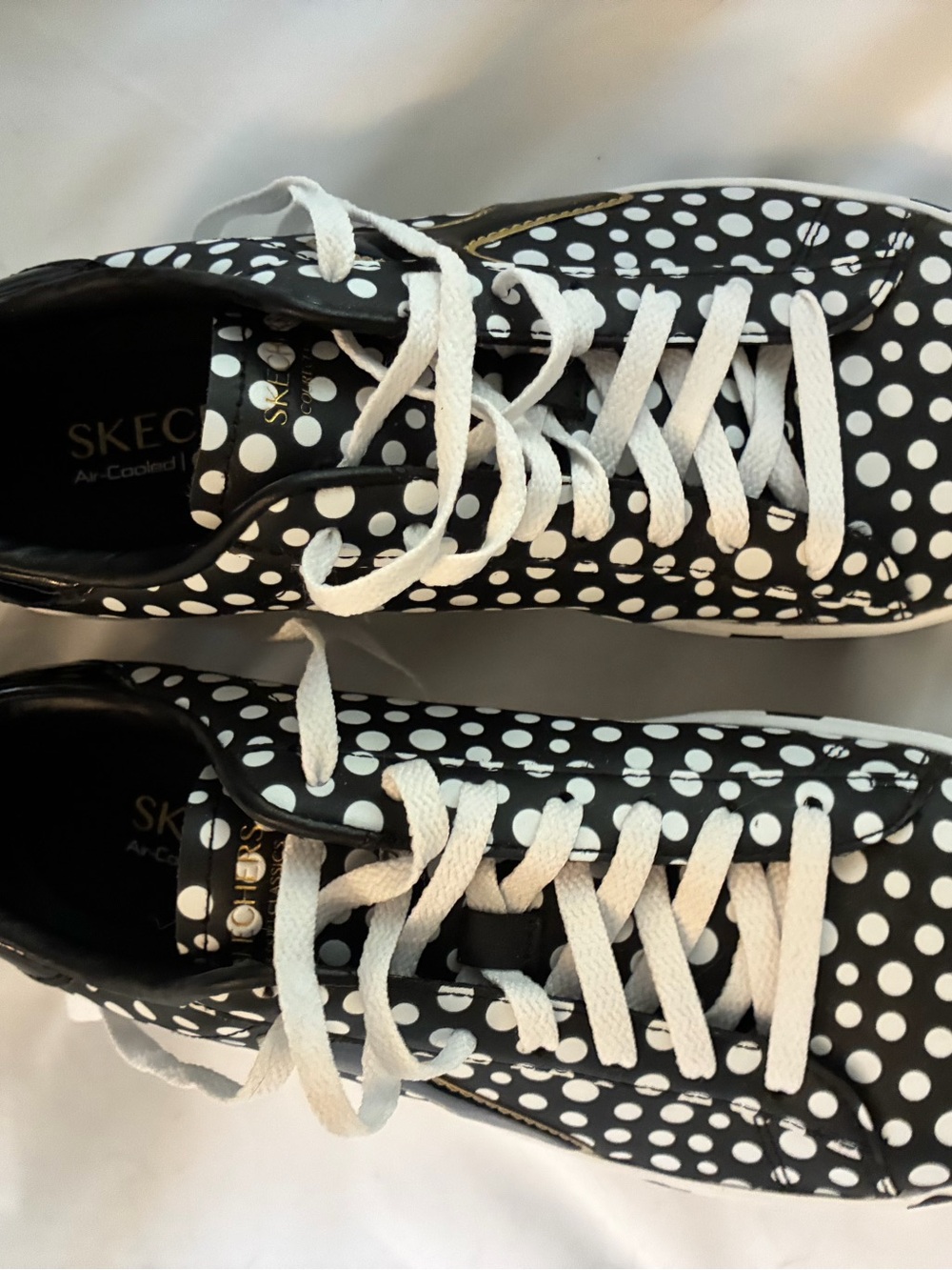 Skechers Black and White Polka Dot Lace-Up Sneakers